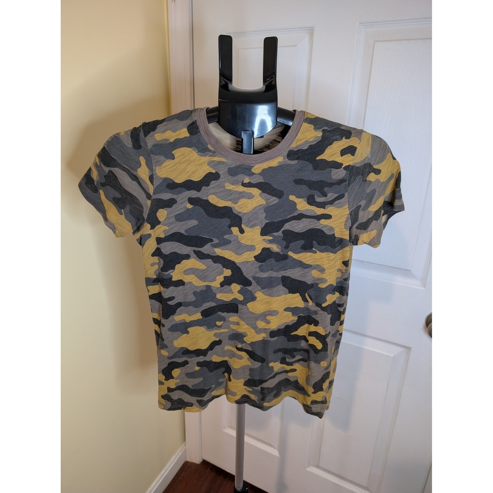 ATM Anthony Thomas Melillo Camo T-Shirt Womens XS Yellow Grey Cotton